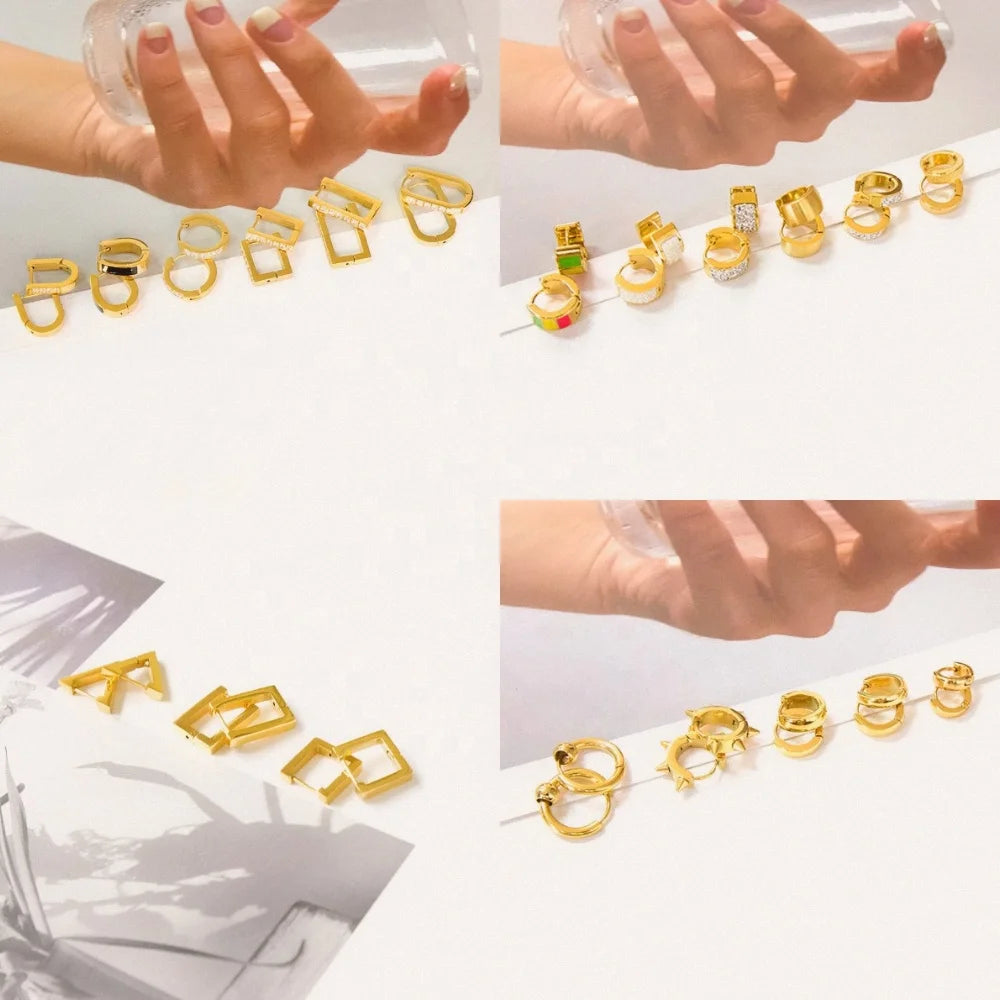 Vintage Hypoallergenic 316L Stainless Steel Jewelry Gift Geometric 18K PVD Gold Plated Thick Huggies Hoop Earrings for Women