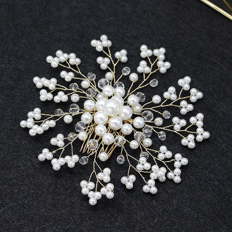 Genya Handmade Crystal Pearl Hair Comb Hair Pieces Decorative Bridal Wedding JewelryAccessories for Women Wedding
