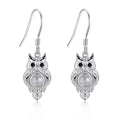 Fine Jewelry 925 Sterling Silver Round Natural Stone Owl Hook Earrings for Women