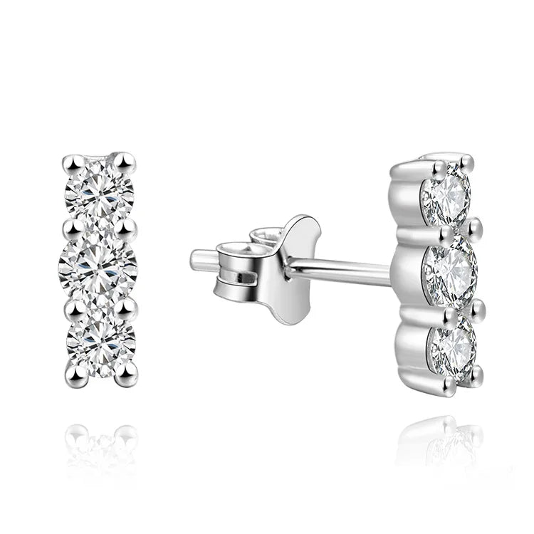 Fancy Design 925 Sterling Silver Rhodium Plating 3 Stone Diamond Modern Earrings for Girl