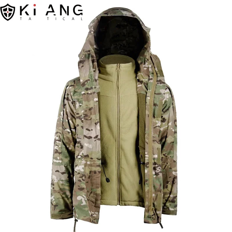 Custom 3 in 1 CP Tactical Sports Waterproof Winter US Thermal Outwear Thick Jacket With Hood Tactical Plus Size Men's Jackets