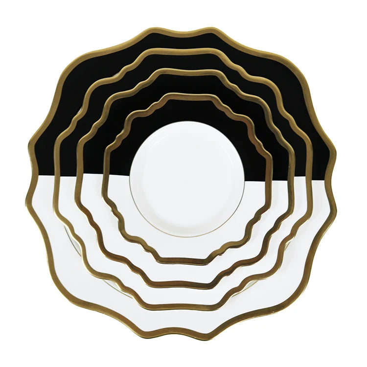 European Style 4pcs Fancy Charger Plates Set Factory Supply Bone China Tableware Ceramic Plate Dish for Weddings & Parties