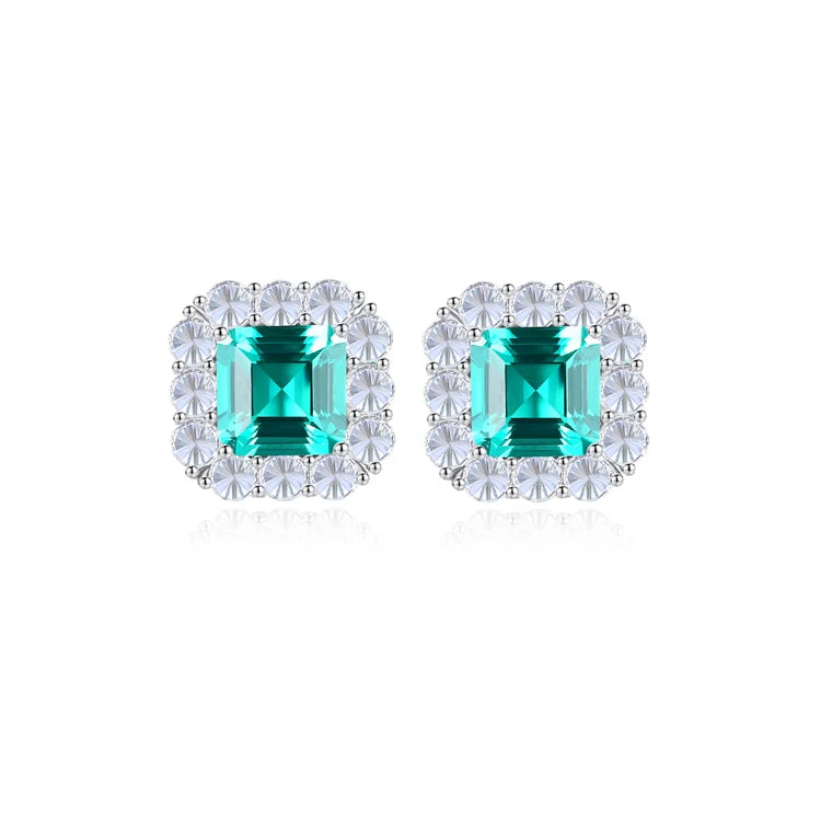 Elegant Women Jewelry 925 Sterling Silver Full CZ Diamond Big Square Gemstone Earrings