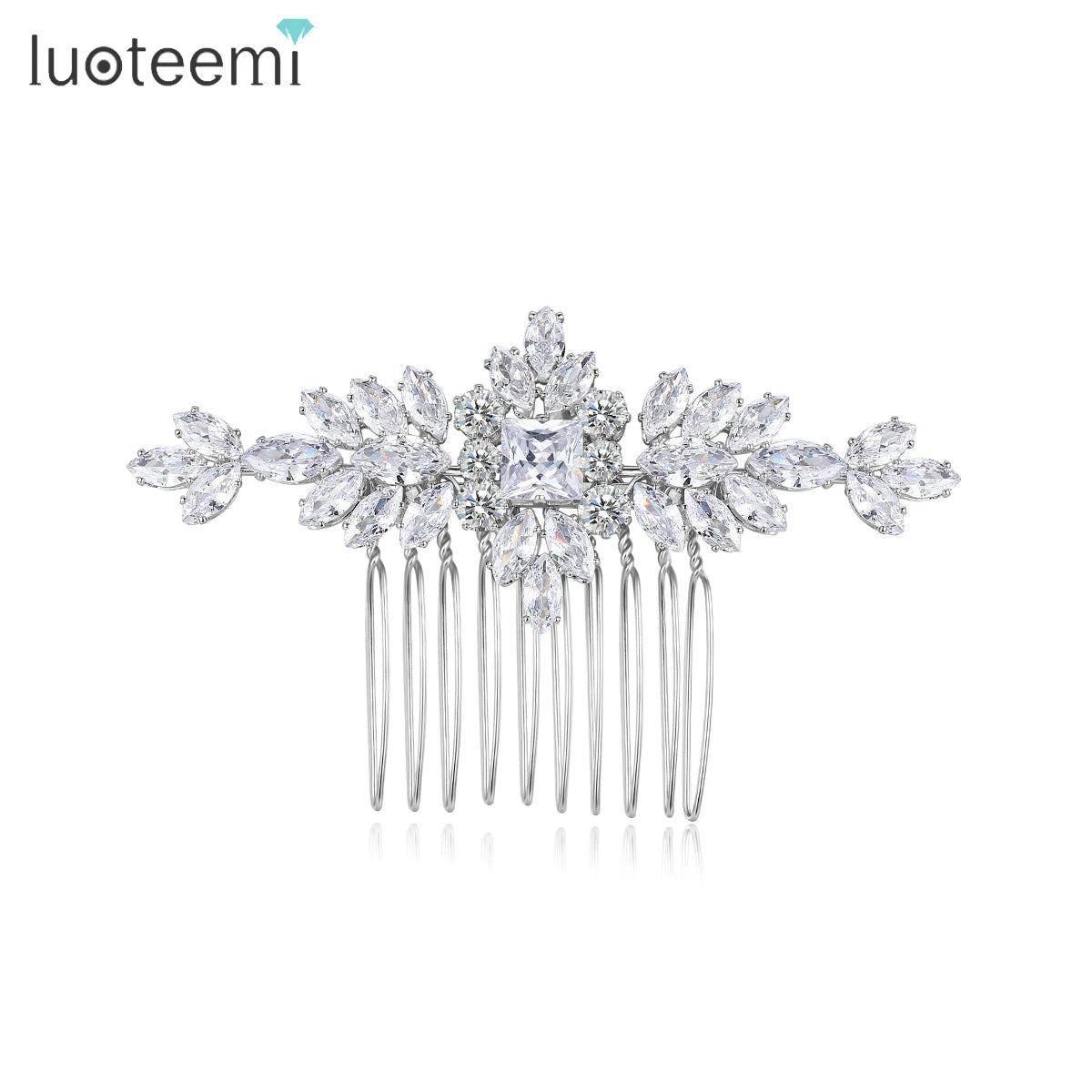 LUOTEEMI Accessories Woman Flower Silver Crystal CZ Hot Head Jewelry Wholesale Zirconia Bridal Hair Comb Wedding