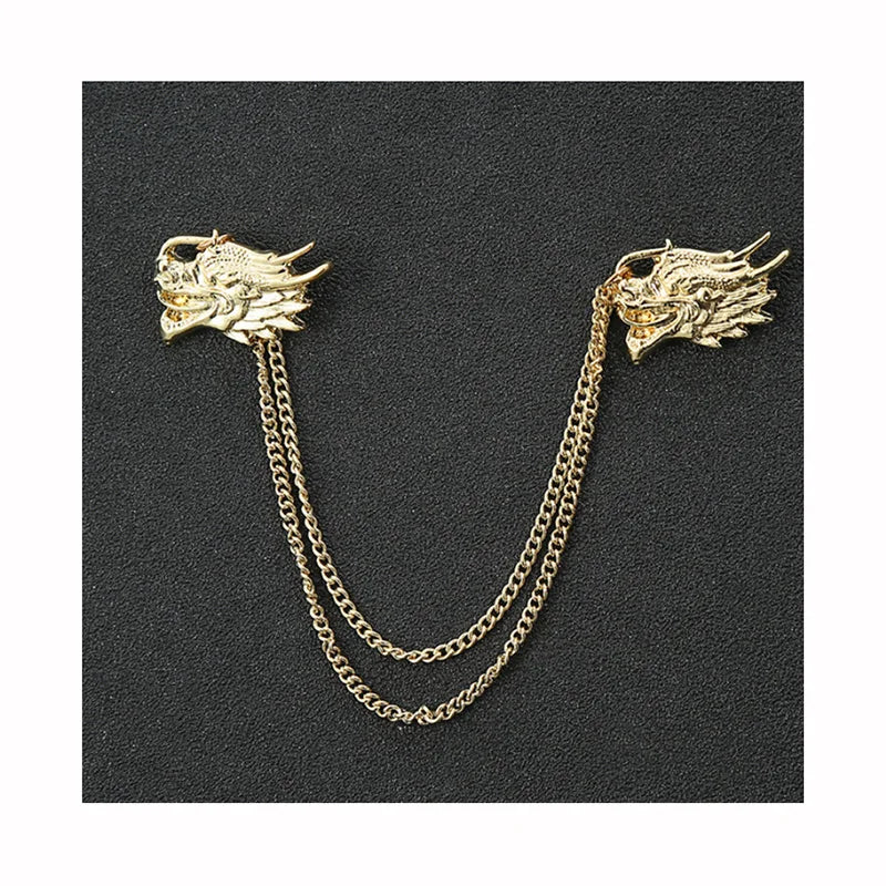 Fashion Bee Elk Dragon Head Vintage Men Long Chain Brooches Suit Men's Clothing Accessories Ornament Animal Eagle Brooch