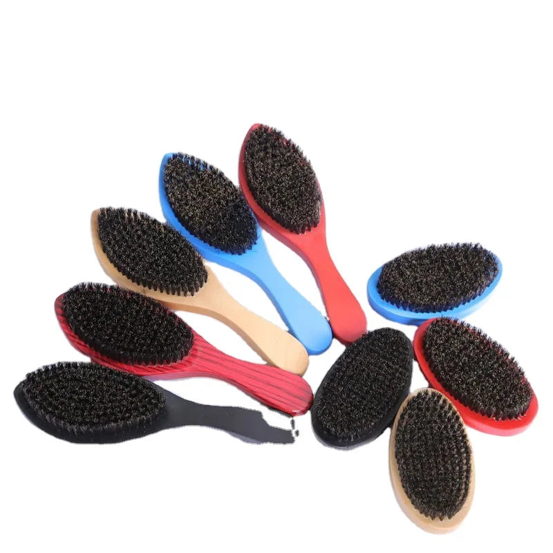 Wholesale 100%  Boar Bristle Wave Brushes Beard Brush and Comb Set With Handle Custom logo for Man 360 Curved Brush