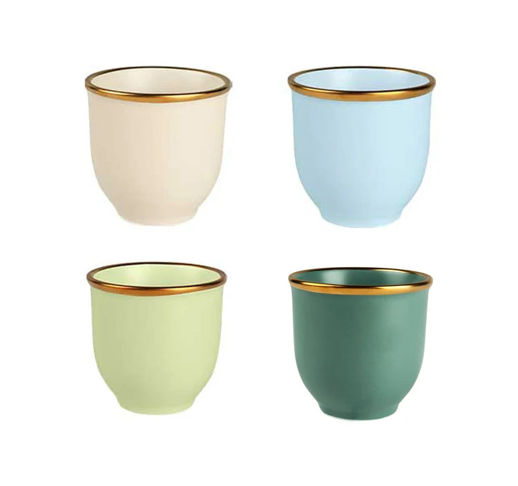 Wholesale 4 Colors Arabic Electroplate Ceramic Porcelain Tea Cups Custom Logo Without Handle
