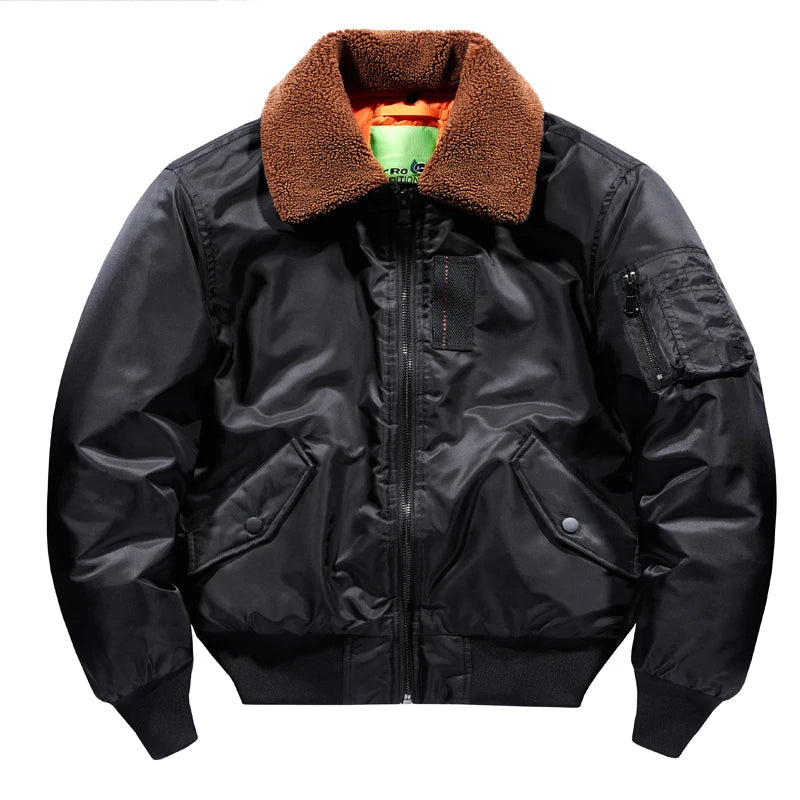 OEM ODM Winter 100%Nylon Thick Warm Bulk Lapel Motorcycle Jacket Coach Jacket Men Flight Jacket