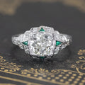 Huitan Noble Retro Lady Anillos Big Round Royal Zircon Rings Green Silver Dainty Cubic Carved Vintage Rings Women