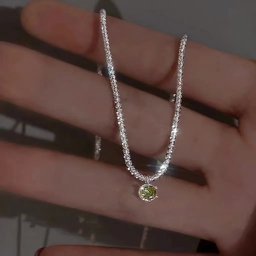 Glitter Tennis Chain Emerald Pendant Necklace Gold Silver Bling Crystal Sparkle Twisted Rope Tennis Chain Necklace