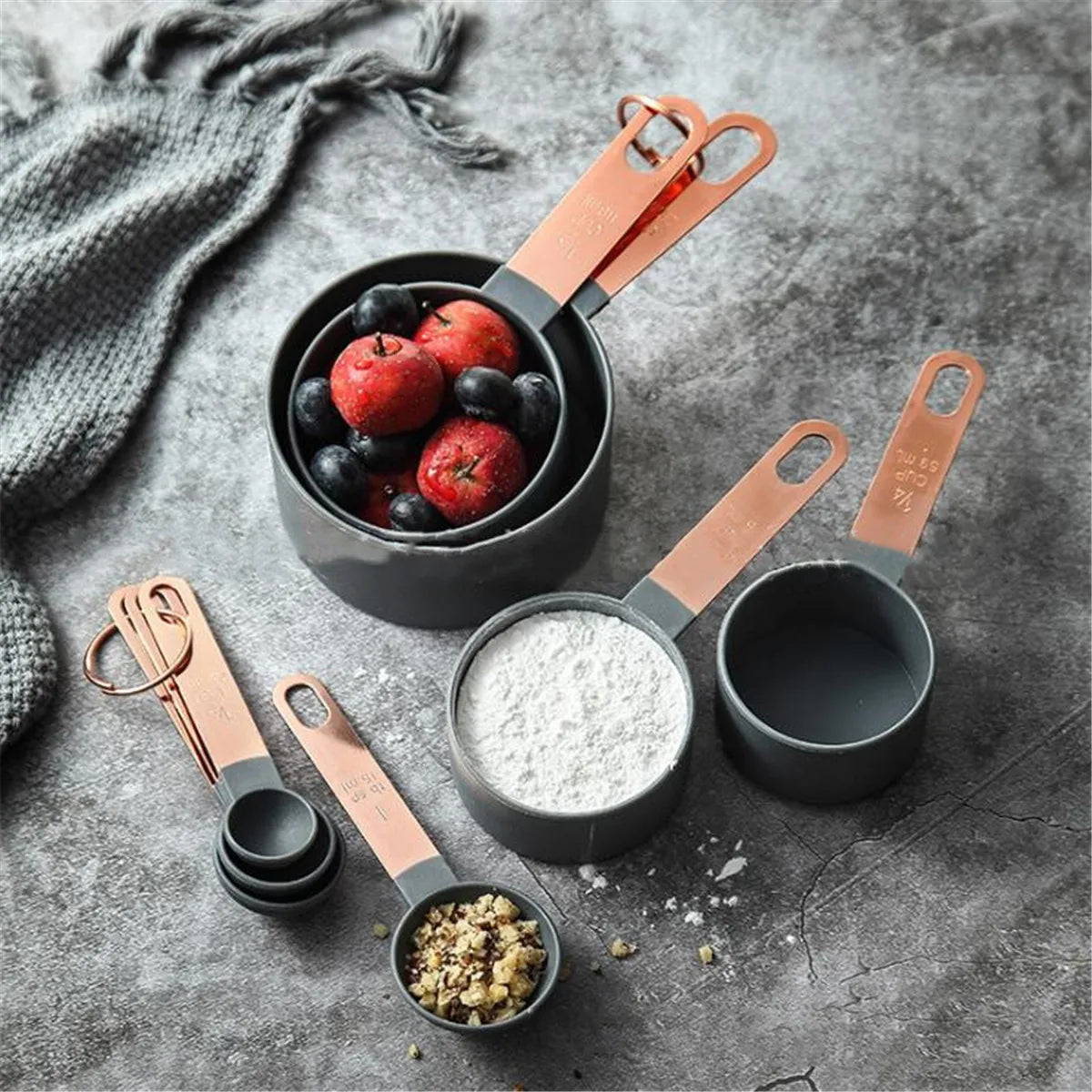 8pcs/Set Measuring Cups Spoons Stainless Steel Kitchen Measure Fluid Baking Cooking Kitchen Tools