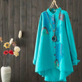 Women's Tailored Polyester Cotton Linen Stand Collar Tops Loose and Slim Long Sleeve Shirts