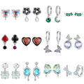 Gothic 925 Silver Earrings - Black Rose Heart & Snake Butterfly Design Cute Bear Crystal Boho Studs Earrings for Women