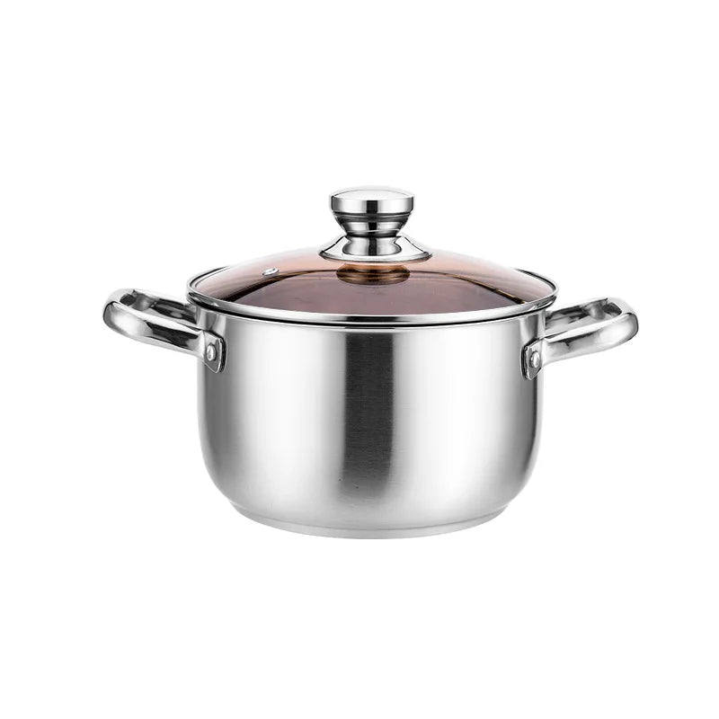 3 Ply Stainless Steel Soup Pot With Tea Glass Lid 18/20/20/24cm Composite Bottom