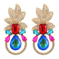2022 New 6 Colors Fashion Leaves Shape Big Crystal Earrings for Women Fashion Accessories Gold Dangle Statement Earrings Women