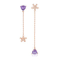 YBO Rose Gold Plated Long Tassel Earrings Snowflake Statement with Natural Amethyst Triangle Stone for Weddings and Parties