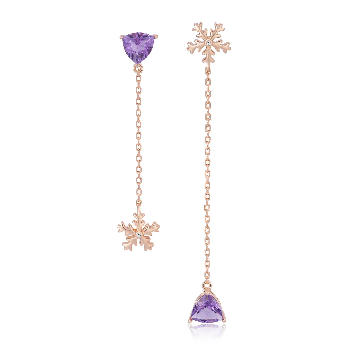 YBO Rose Gold Plated Long Tassel Earrings Snowflake Statement with Natural Amethyst Triangle Stone for Weddings and Parties