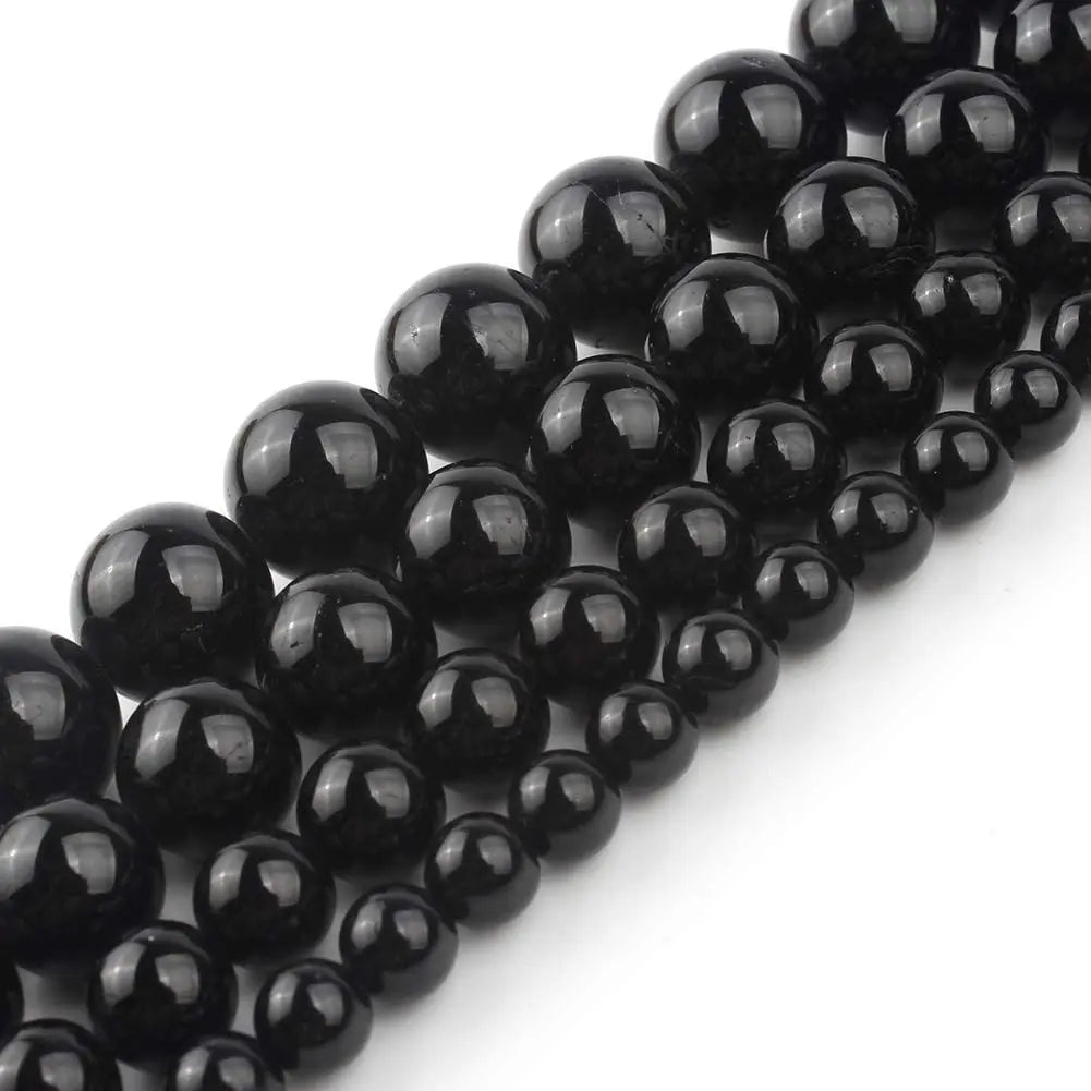 Natural Black Tourmaline Gemstone Round Loose Beads for Jewelry Making Bracelet Necklace 15.5" Strand Wholesale