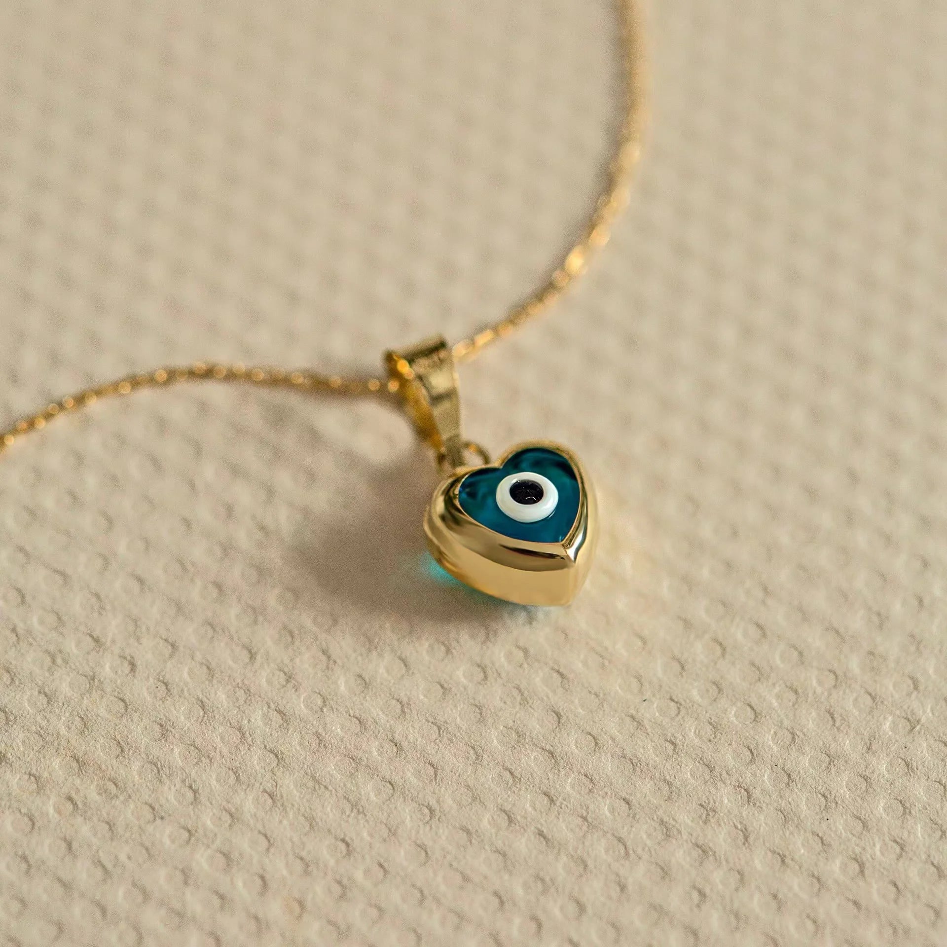Stainless Steel Blue Epoxy Enamel Turkish Heart Shape Evil Eye Nazar Gold Plated Pendant Necklace Jewelry