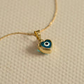 Stainless Steel Blue Epoxy Enamel Turkish Heart Shape Evil Eye Nazar Gold Plated Pendant Necklace Jewelry
