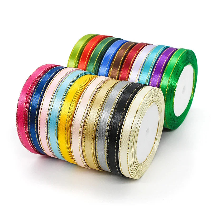 1cm Golden Edge Ribbon Gift Box Packaging Headdress Accessories Clothing Accessories Colorful Satin Ribbon