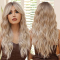 Matte Synthetic Fiber Curly Hair Women's Wig Light Brown Gold Striped Long Bangs Artificial Hair Rose Mesh Wig