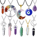 Crystal Necklaces Handmade Natural Gemstone Devil Eye Jewelry Amethyst Rose Quartz Obsidian Pendant Necklace Sets