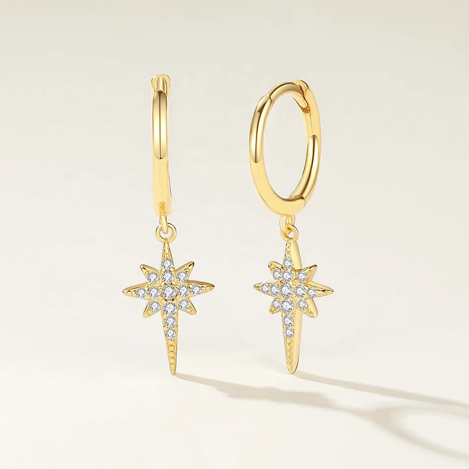 Nagosa 18k Gold Vermeil Wholesale Jewelry 925 Sterling Silver Pave Cubic Zirconia starburst Dangle Hoop Earrings