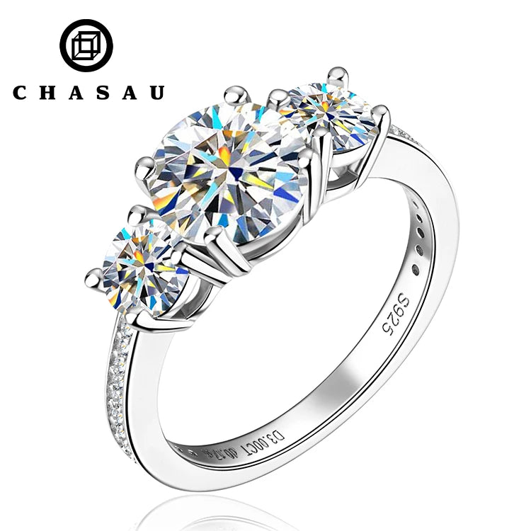 Latest Design Promotional 8mm 2 Carat Full Moissanite 925 Sterling Silver Three Stone Wedding Ring for Women