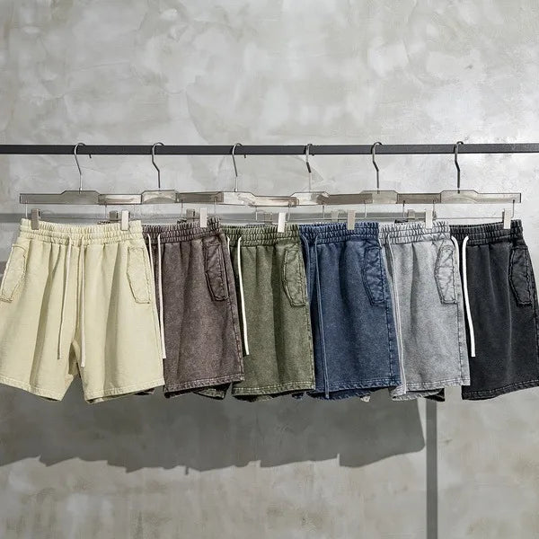 Wholesales Custom Heavyweight 420g 100% Cotton French Terry Wax Print Washed Shorts Vintage Shorts