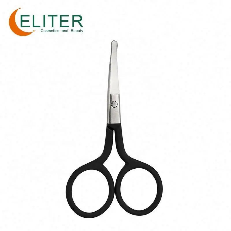 Eliter Hot Sell In Stock Black Soft Touch Stainless Steel Eyebrow Scissor Curved And Round Facial Hair Scissors Men