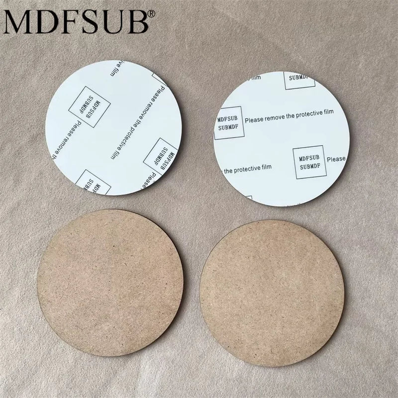MDFSUB Customize Logo Printed 3mm Thick Sublimation Blank Mdf coaster 100mm Round Sublimation Mdf coaster With Protective Films