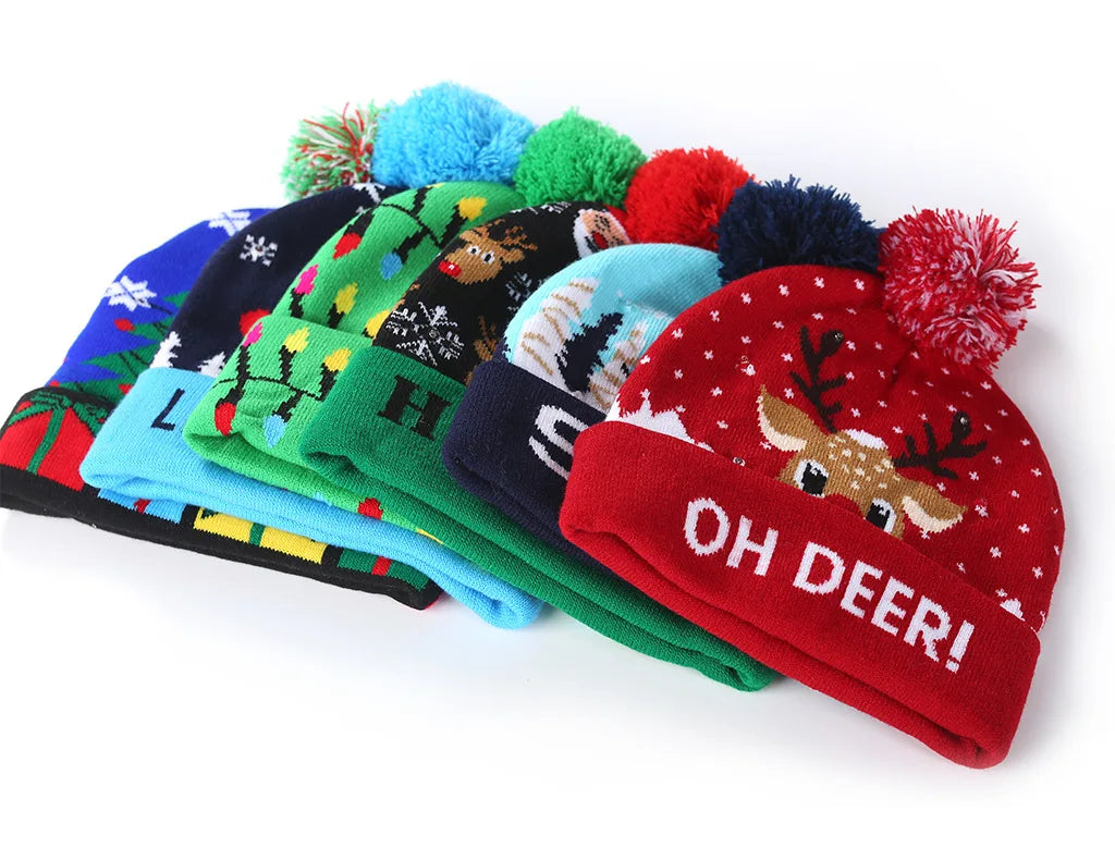 LED Christmas Hat Knitted Beanie Christmas Light up Knitted Hat Christmas Gift for Kids Xmas New Year Decorations