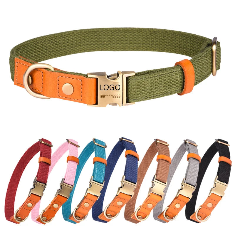 Custom Personalized Dog Collar with Metal Buckle Adjustable Solid Pattern Ribbons Decoration Leather & Nylon for Dogs
