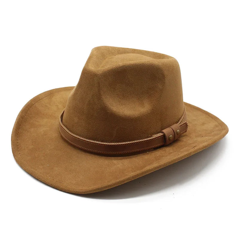 Custom Logo Unisex Vegan Suede Western Cowboy Hat Adjustable Leather Band Casual Outdoor Summer Sun Protection