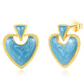 Vintage Design Special Blue Enamel 925 Sterling Silver 18K Gold Plated Love Heart Stud Earrings for Women