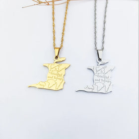 316L Stainless Steel Trinidad and Tobago Map Flag Pendant Necklace Stainless Steel Country Map Jewelry