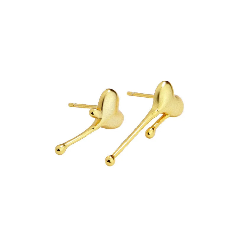 925 Sterling Silver 18k Gold Chain Earrings Love Asymmetric Earrings Female Irregular Temperament Fashion Retro Earbobone Nail
