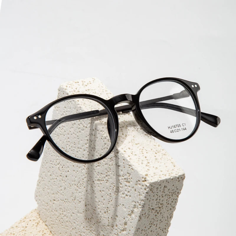 Women Men's Half Titanium Optical Glasses Fashion Eye Glass Frames with Anti-Blue Light for Diamond Face Shape Round Eyeglasses
