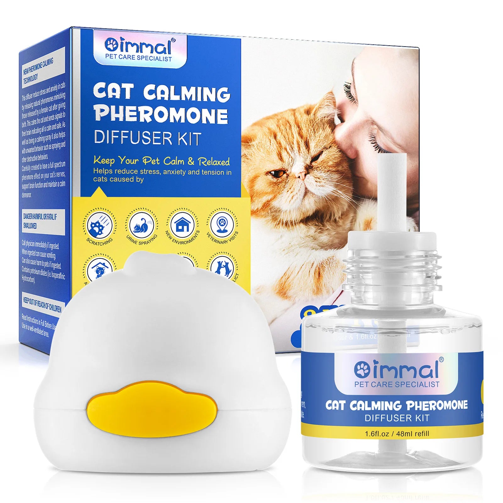 Oimmal Natural 30 Days Cat Calming Starter Kit Pet Enhanced Cat Calming Pheromone Diffuser Kit for Anxiety Relief