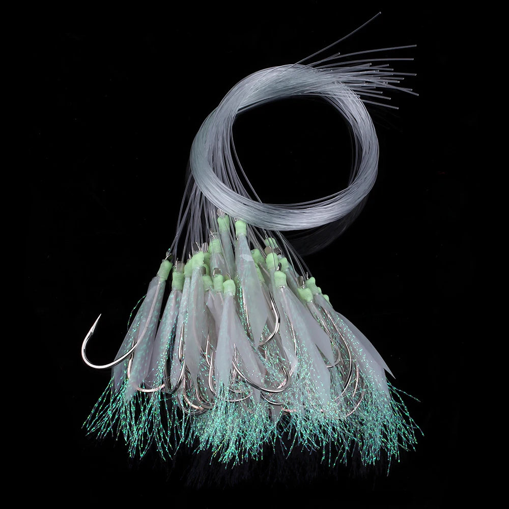 6#~28# Offshore Angler Flash Fish Real Skin Sabiki Rigs with Nylon Leader Barbed Hook Saltwater Mackerel Herring Fishing Lure