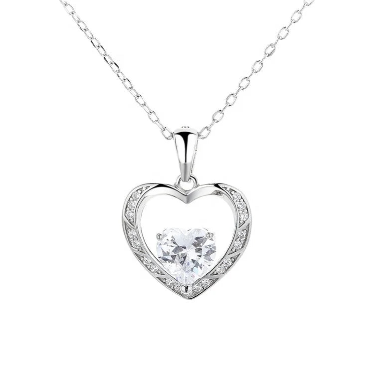 Valentine's Day Gifts for Girlfriend 925 Silver Love Heart-Shaped Zircon Pendant Necklace for Women Fine Jewelry Necklace Gifts