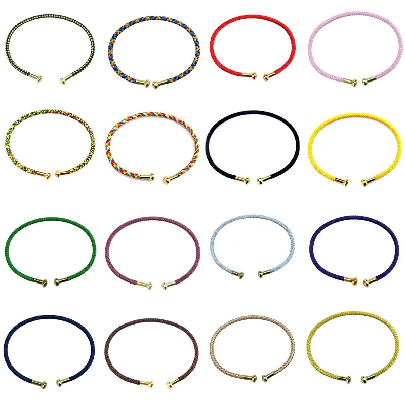 LIVE4U DIY Braided  Rope C-shaped  Open   Elastic   Wholesale  Couple Stainless Steel Bracelets RS22MB01
