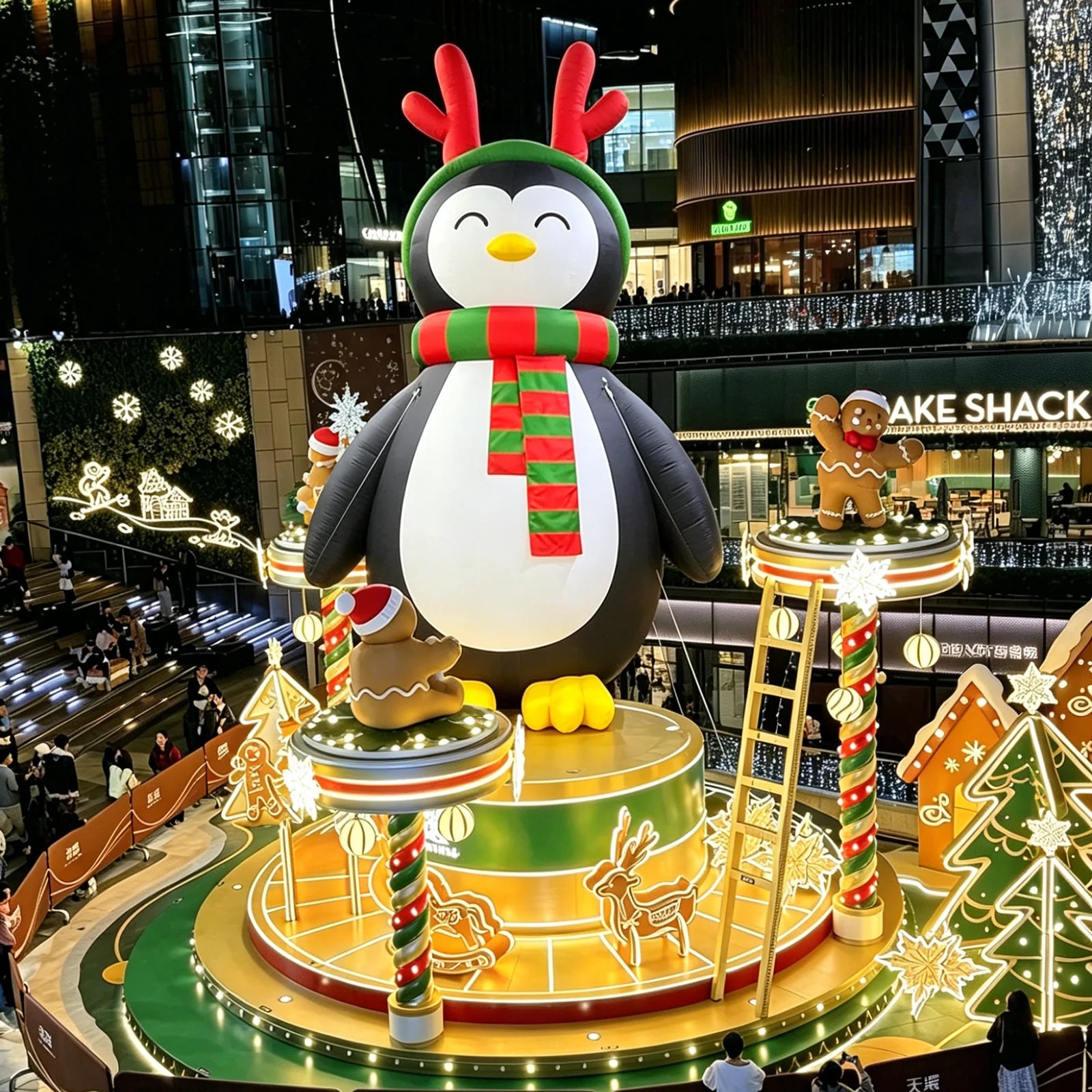 Custom Giant Cartoon Christmas Inflatable Penguin with Scarf & Antler Commercial Inflatable Christmas Decoration