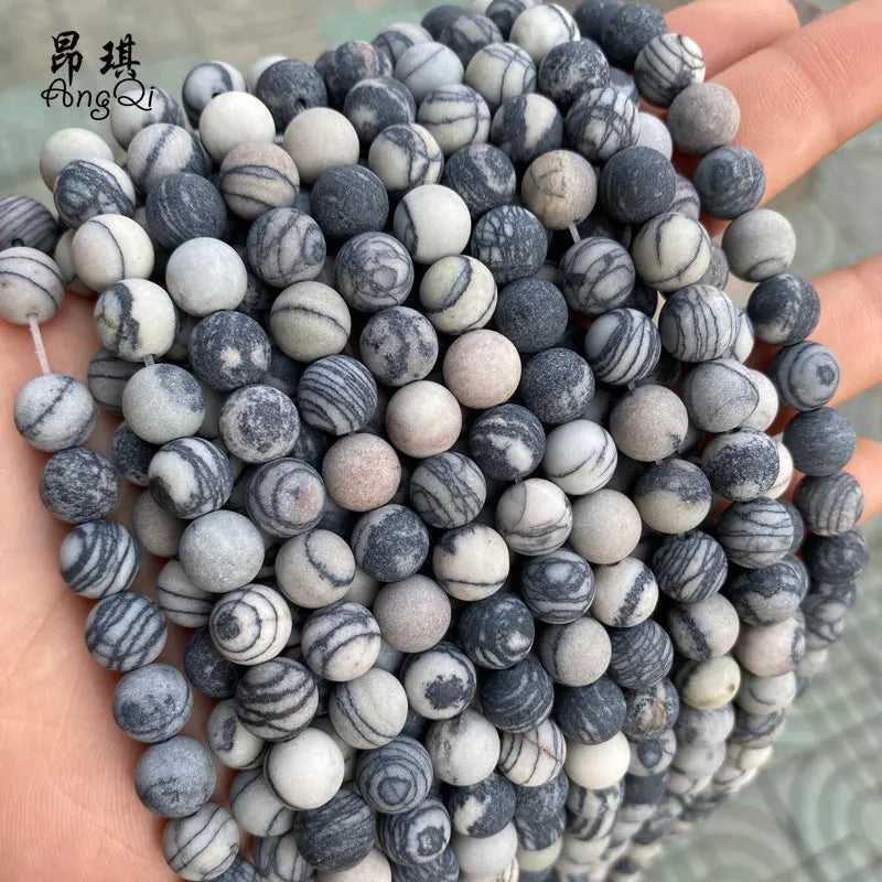 Wholesale Round Gemstone Beads Natural Black Web Jasper Stone Beads Matte Natural Stone Beads for Jewelry Making
