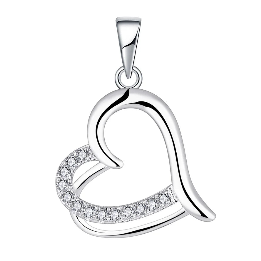 Wholesale Women Zircon Diamond Rhodium Plated Custom Engagement Trendy Love Romantic Heart Themed 925 Sterling Silver Pendants