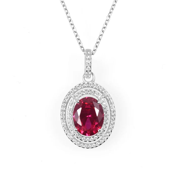Wholesale 18k Gold Plated Jewelry 925 Sterling Silver Necklace Pendant With OVal Ruby Synthetic Gemstone