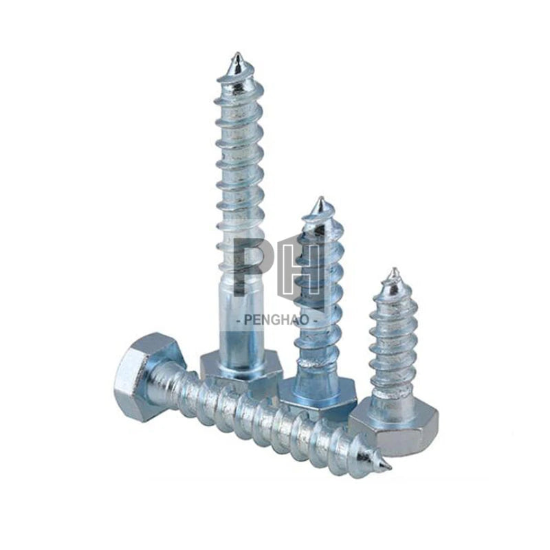 DIN571 Hexagon Head Full/Half Thread Bolt M6-M12 Coach Screws Zinc Plated Carbon Steel External Hex Head Self Drilling Screw