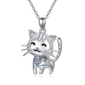 Fine Jewelry 925 Sterling Silver Rhodium Plated Cubic Zircon Cute Pet Cat Necklace