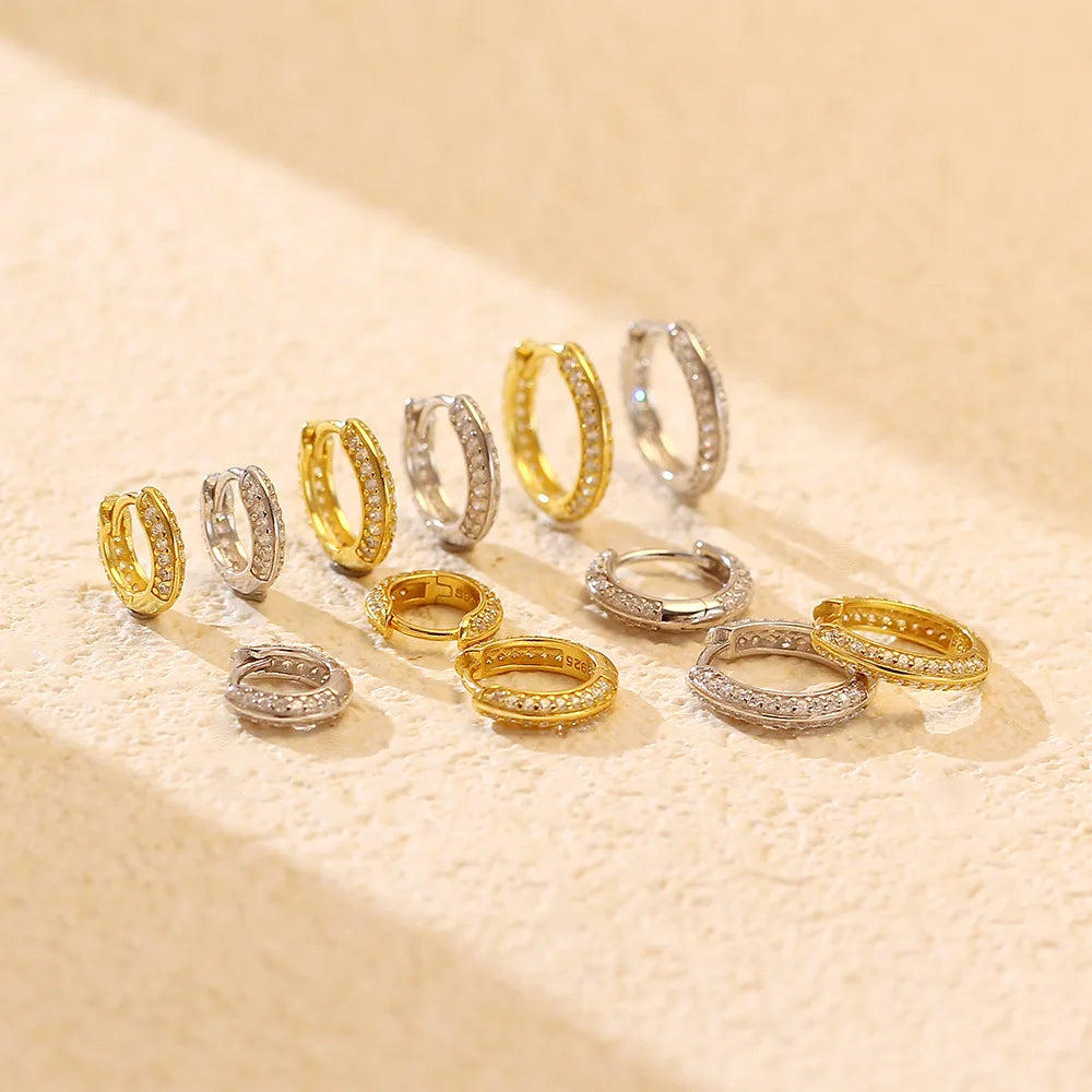 6mm/8mm/10mm Circle Earrings 925 Sterling Silver 18K Gold Zircon Hoop Earrings